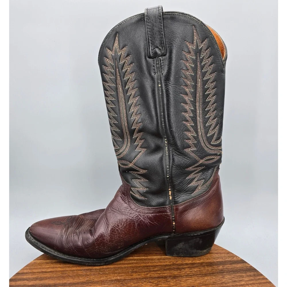 Vintage Acme Boots Mens 13 D Black Cherry Leather Circle A Western Cowboy